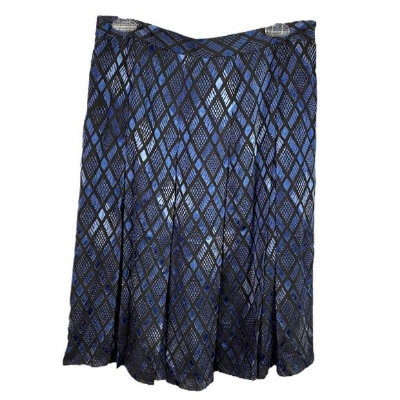 ALFANI Silk Shimmer Blue Black Midi Skirt Size 8 - Picture 1 of 8